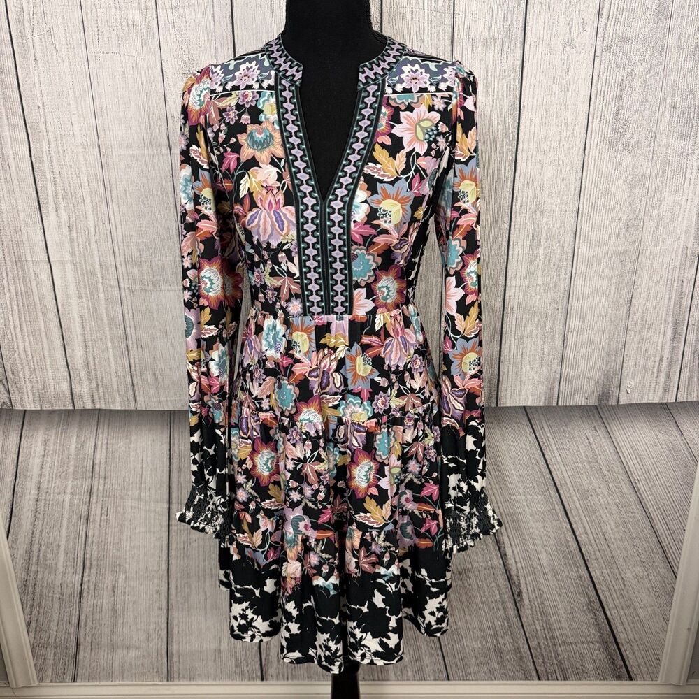 Hale Bob Women's Small Multicolor Floral Long Sleeve Sempronia Jersey Dress - Picture 2 of 8